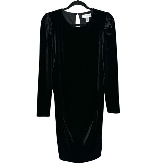 MOTHERHOOD MATERNITY / black velvet velour long sleeve fitted dress / M - Picture 1 of 9